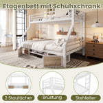 Children's Bunk Bed with Storage & Shoe Cabinet, White