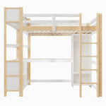 Loft Bed 140x200cm with Storage, Desk & Wardrobe, Natural