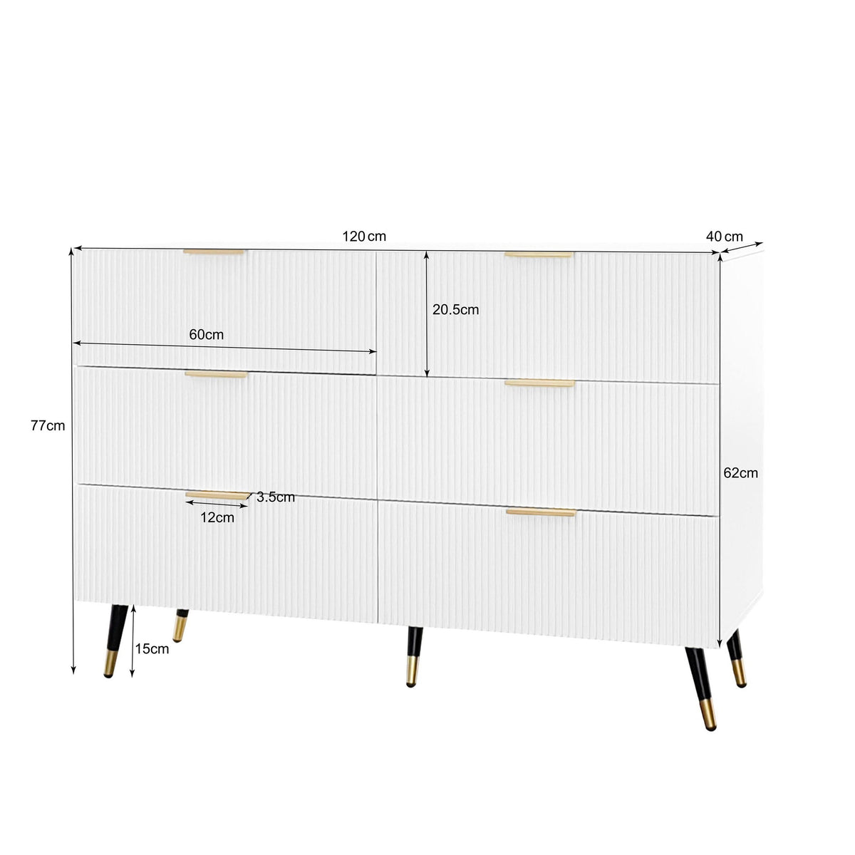 Sideboard, Modern Design Chest of Drawers, Wood, White and Gold
