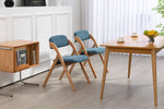 Folding Dining Chairs Set of 2 Stackable Wooden Padded Seats Blue
