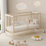Wooden Baby Bed 140x60cm Multifunctional Convertible Side Bed Desk Height-Adjustable Spruce Natural