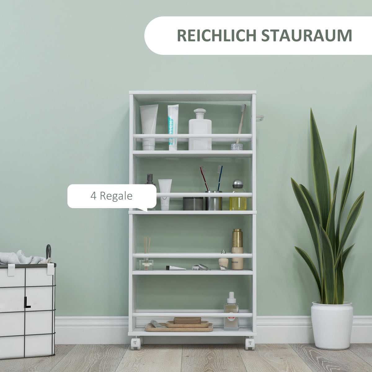 Rolling Trolley 4-Shelf Narrow Serving Storage 45x15x91cm White