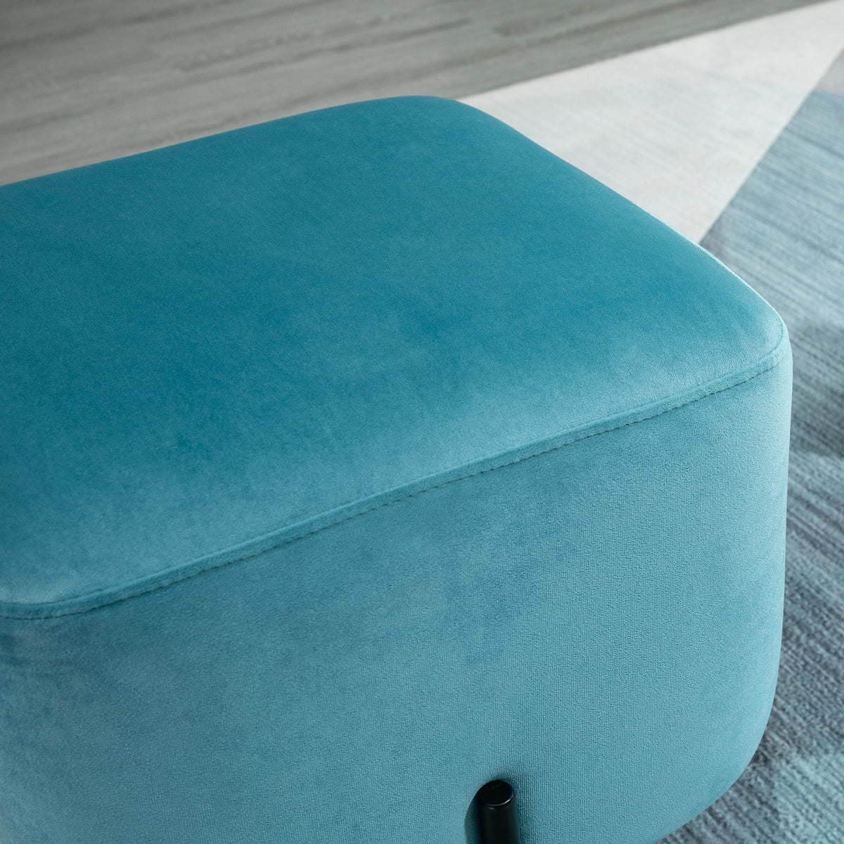 Footstool, Padded Footrest, Polyester & Steel, Turquoise