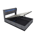 Upholstered Bed 160x200cm with LED Headboard & Storage, Grey