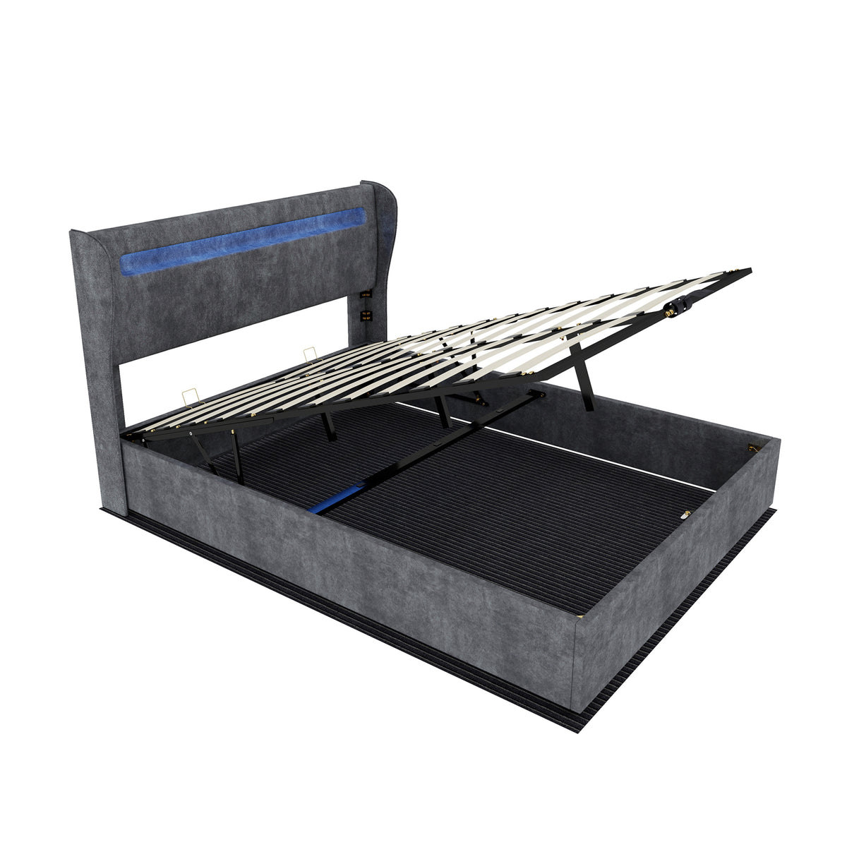 Upholstered Bed 160x200cm with LED Headboard & Storage, Grey