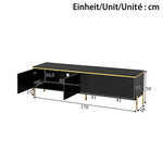 TV Stand Modern High-Gloss Storage 4 Doors Gold Trim