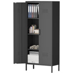 Metal Storage Cabinet with Doors and Adjustable Shelves, Black Metal