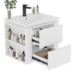 Wall-Mounted Bathroom Cabinet with LED Sensor Lighting and Integrated Sink, White
