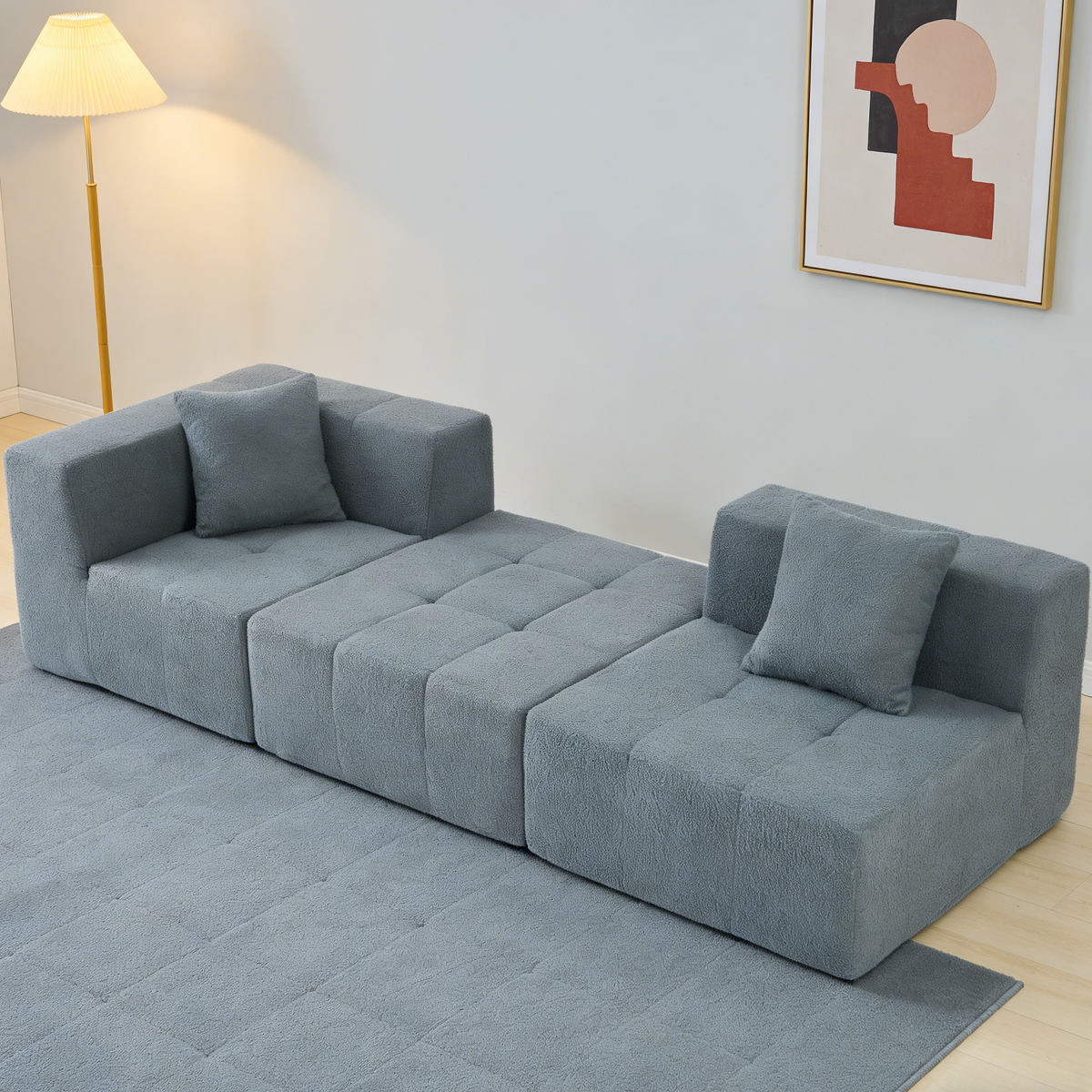 Shaped Convertible Modular Couch 3-Seat Boneless No Assembly - Gray