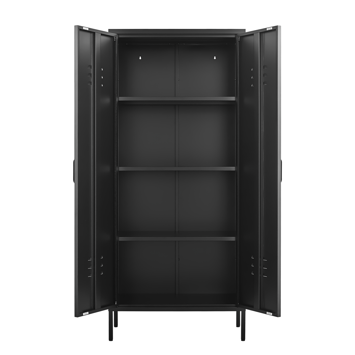 Metal Storage Cabinet with Doors and Adjustable Shelves, Black Metal