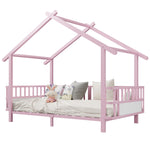 House Children's Bed Frame 90x200cm with Safety Rail, Pink Metal