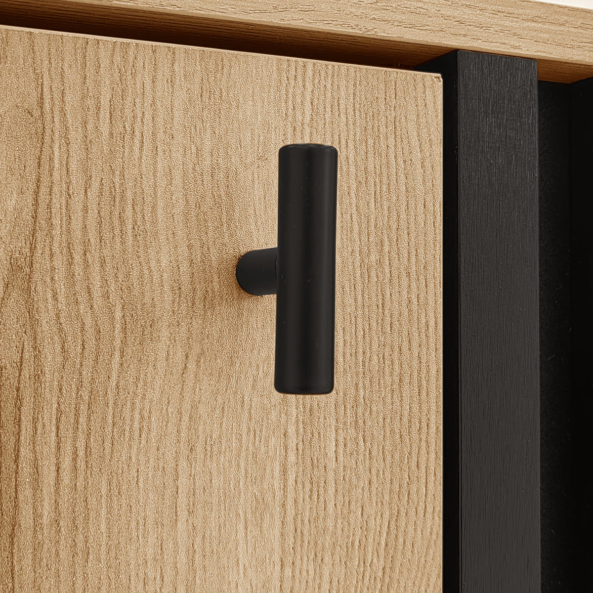 Sideboard, 140x78.5x41 cm, LED Lighting & Glass, Wood and Black