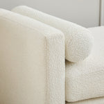 Elegant Upholstered Bench, Daybed Ottoman with Wood Legs and 2 Bolster Pillows, Ivory Boucle