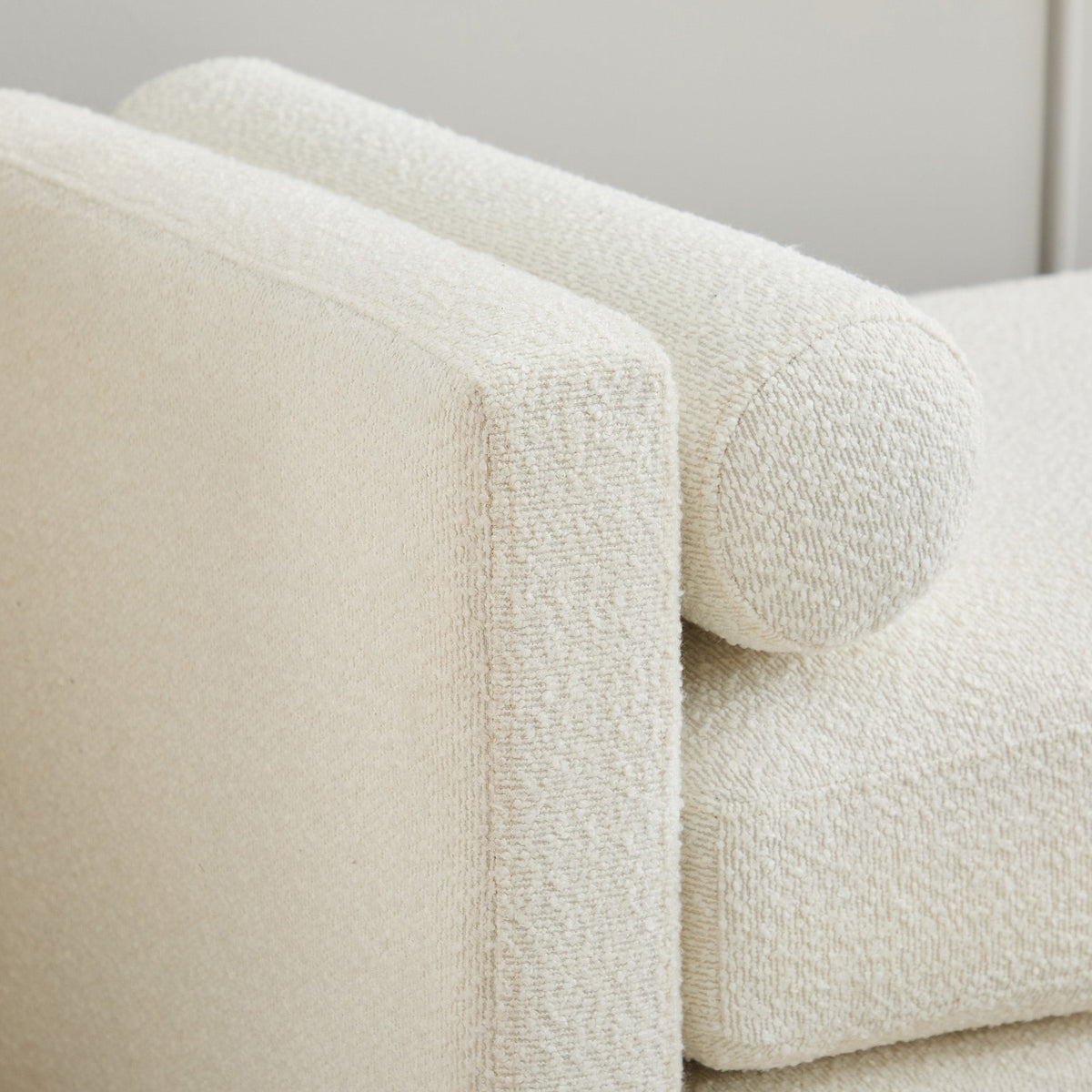 Elegant Upholstered Bench, Daybed Ottoman with Wood Legs and 2 Bolster Pillows, Ivory Boucle
