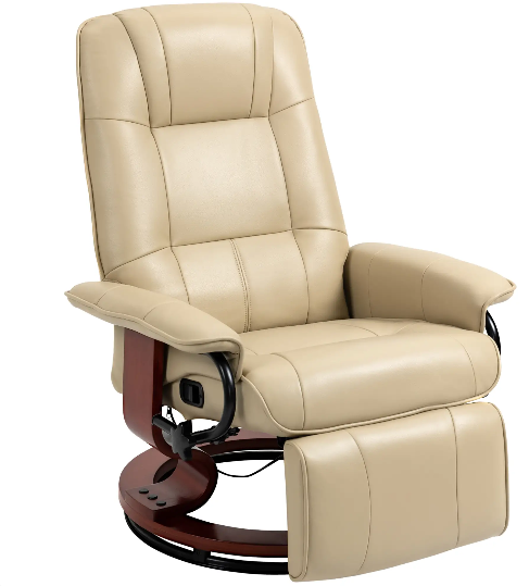 Recliner Chair with Reclining, Footrest, Swivel, Faux Leather Cream White