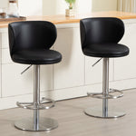 Bar Stools Modern Leather Swivel Adjustable Height Backrest - Black Titanium Stainless Steel