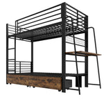 Bunk Bed 90x200cm with Desk, LED & Storage Drawers, Metal