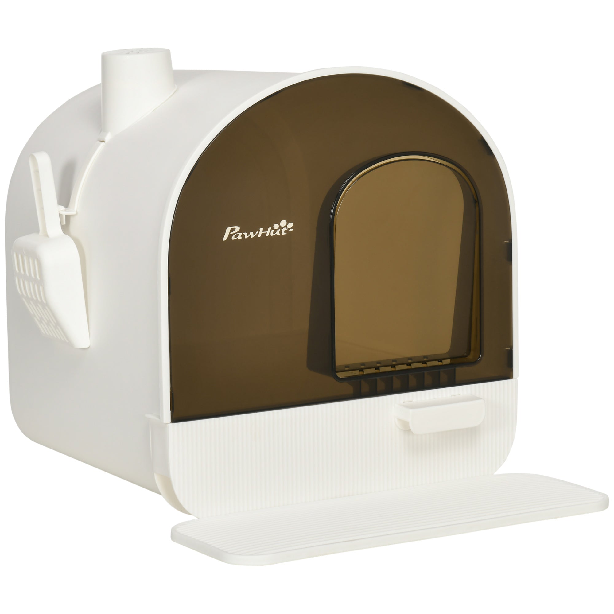 Cat Litter Box with Hood, Litter Mat, Plastic, White