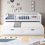 Solid Wood Sofa Bed 90x200cm with Pull-Out Bed & 2 Drawers, White
