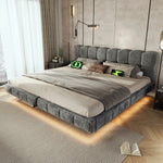 Upholstered Cloud Bed 180x200cm Hydraulic Storage LED, Grey Chenille