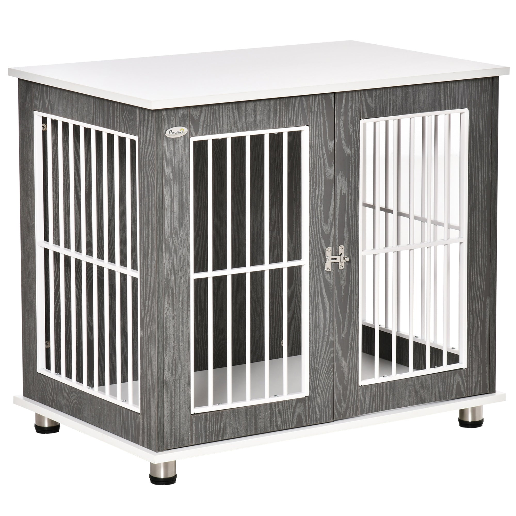 Wooden Dog House, Table Top & Cushion, Grey+White