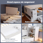 Lit Enfant Simple avec Tiroirs et Rangement, 90x190cm, Blanc