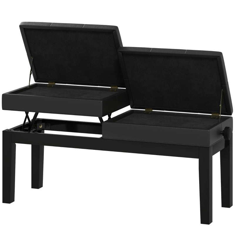 Piano Bench, Height-Adjustable, Storage, 220 kg Capacity, Faux Leather, Black