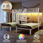 Bunk Bed with LED Lights, Integrated Storage Ladder, USB Ports and Desk, White