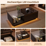 LED Coffee Table, Height-Adjustable with Hidden Storage and Shelf, High-Gloss