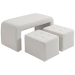 Footstool Set, 3-Piece Ottoman Seat, Upholstered, Elegant White