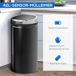 Sensor Trash Can 42L, Electric Automatic Waste Bin, Steel Black