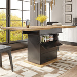 Telescopic Dining Table, Extendable with Storage Shelves for 4-6 People, Black