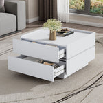 Coffee Table, Functional 360° Rotating with 2 Shelves & Storage, Pure White