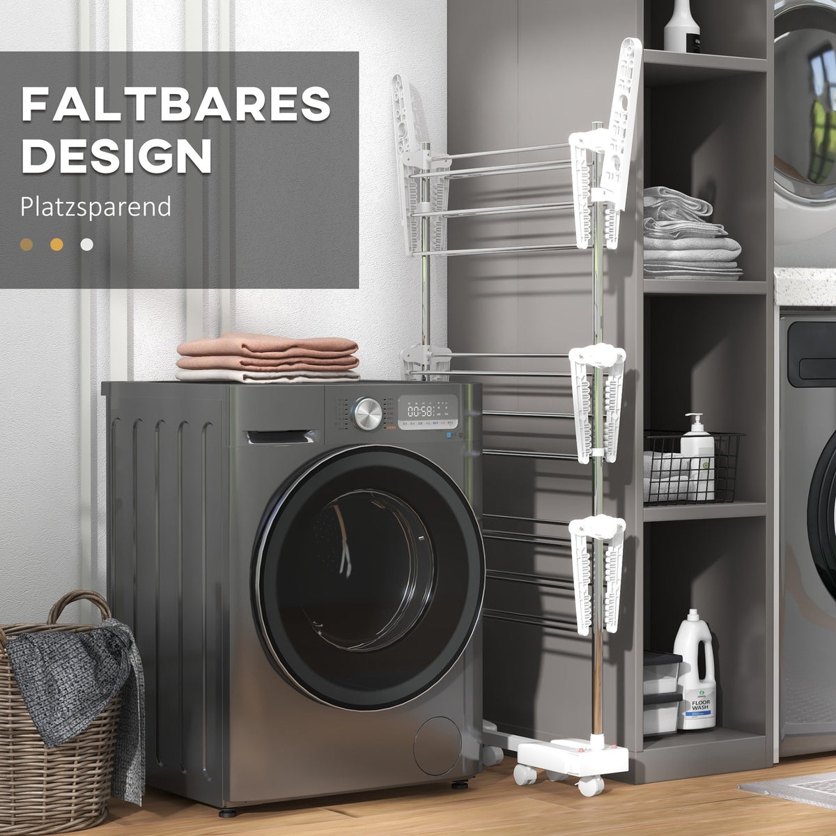Mobile clothes dryer foldable 3 levels with wheels, for space-saving drying