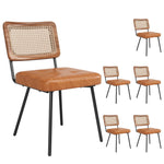 Ergonomic Rattan Dining Chairs with Vanity and Lounge Function, Set of 6, Faux Leather