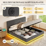 Modern Upholstered Bed with LED Lighting, USB-C and Under-Bed Storage, Gray Corduroy