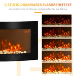 Electric Fireplace Wall-Mounted Heater LED 7 Flame Colors Remote - Black