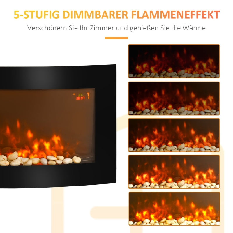 Electric Fireplace Wall-Mounted Heater LED 7 Flame Colors Remote - Black