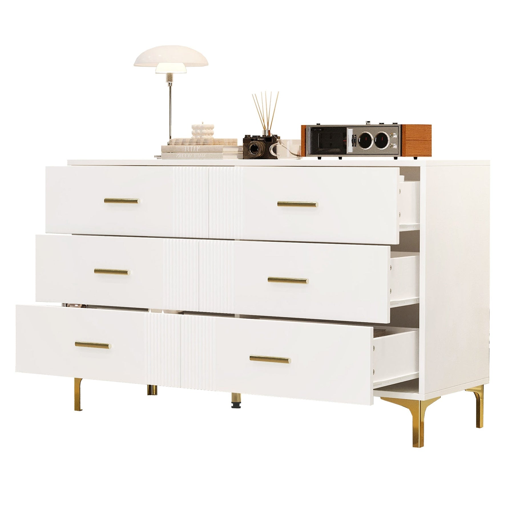 Chest of drawers 6 drawers for living room and bedroom, white