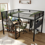 Loft Bed 140x200 cm with Corner Desk & Stairs, Black Metal