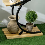 Plant Shelf S-Shaped 4-Tier Stand with Metal Frame and Solid Wood, Black