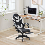 Gaming Chair 360° Swivel Ergonomic Racing High-Back Adjustable Footrest Headrest Lumbar Support - Black & White Leather