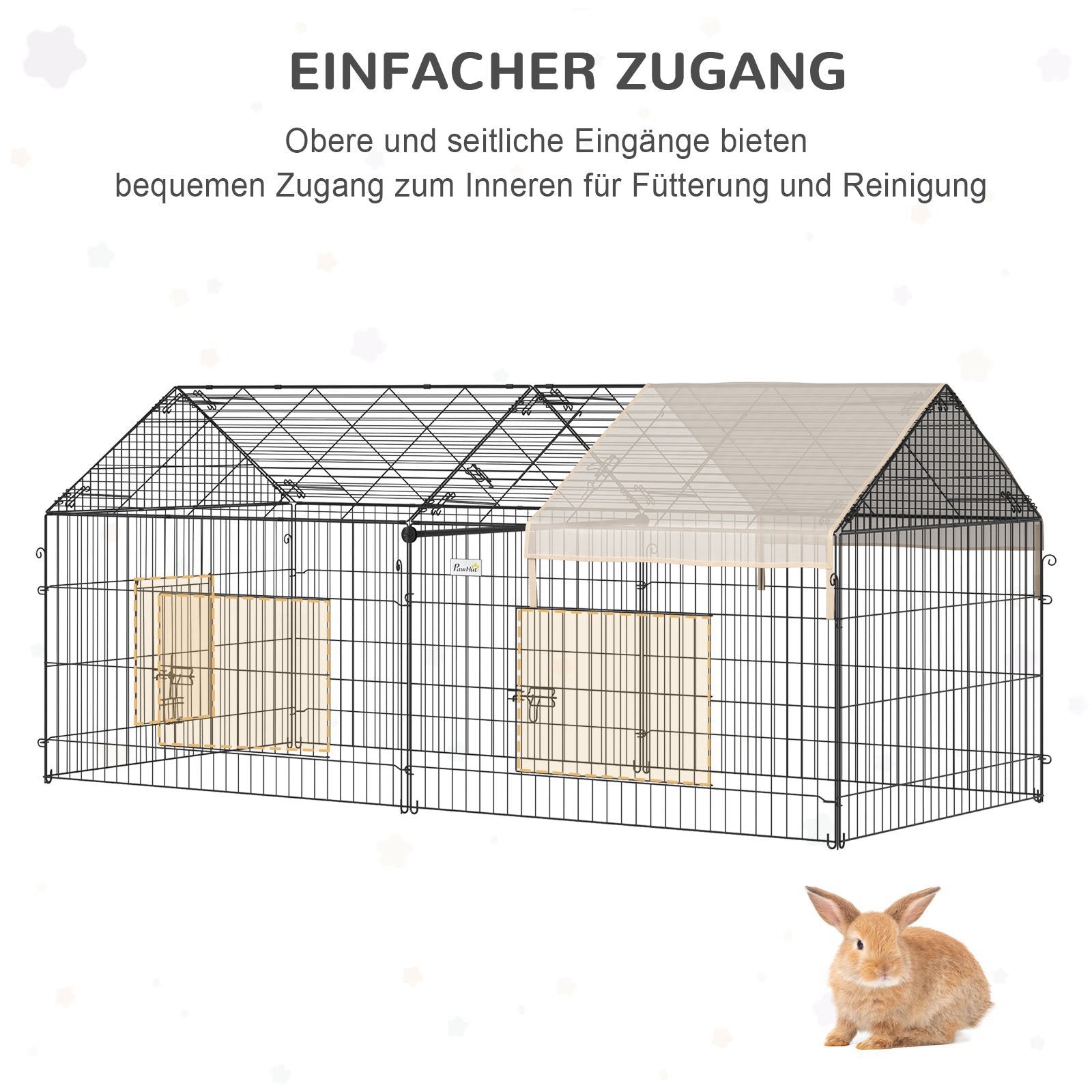 Outdoor Enclosure, Sun Protection, Rabbit Hutch, Metal, Beige and Black