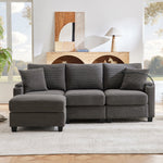 L-shaped Corner Sofa, Convertible 3-Seater with Footstool, Cup Holder, USB Charger, Armrest Storage, Dark Gray