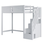 Solid Wood Loft Bed with Safety Door and Storage Ladder, 90 x 200 cm, Grey