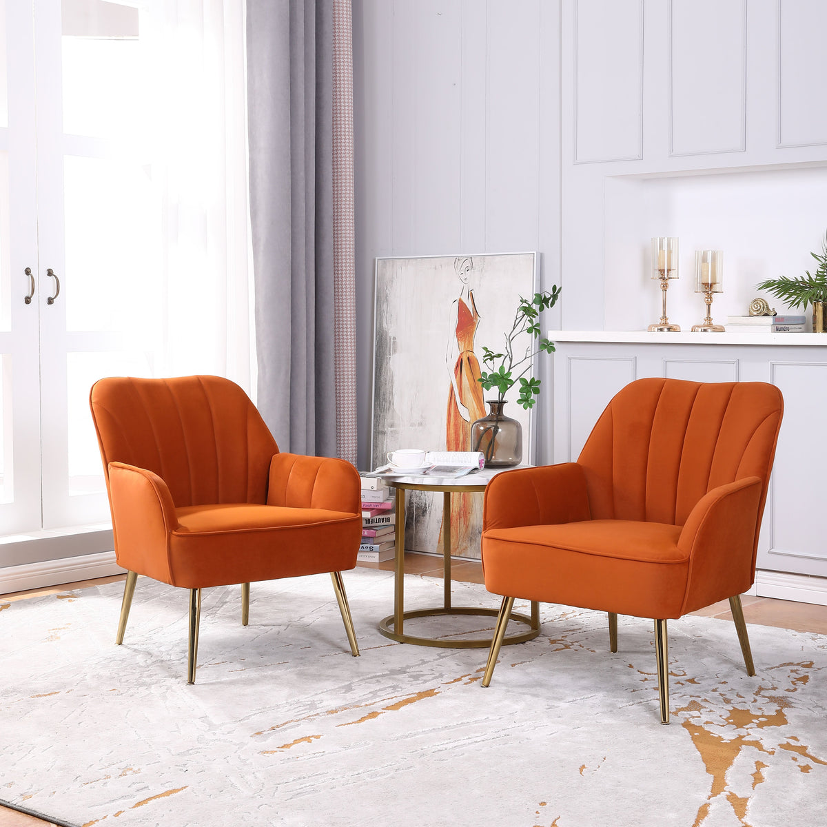Lounge Chairs, Versatile Accent Seating (Set of 2), Orange Velvet