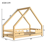 House Bed 90x200cm Fall Protection - Solid Wood Natural