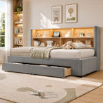 Upholstered Daybed, Extendable with 2 Drawers & USB, Grey Velvet