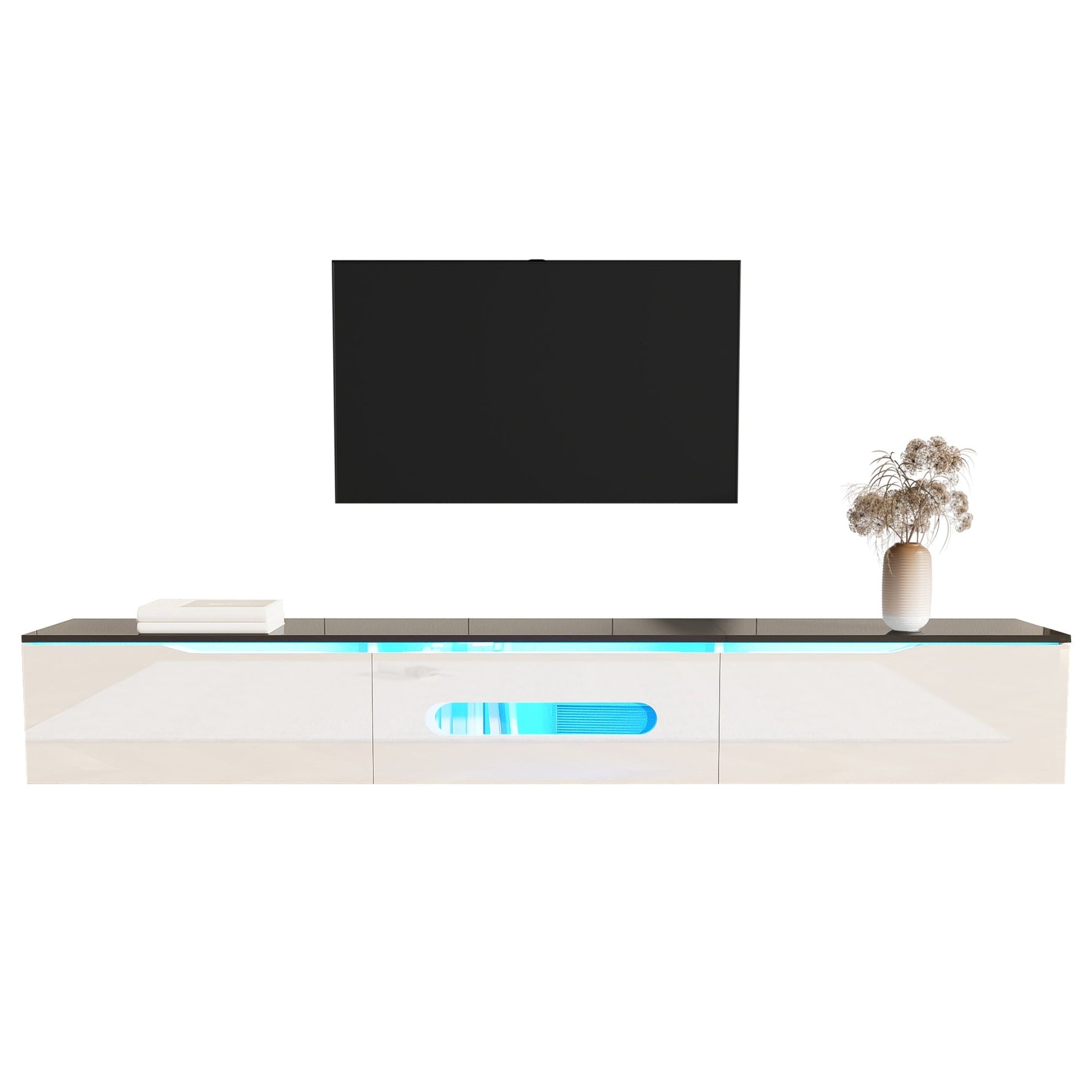 TV Cabinet 180cm LED Lighting Wall-Mountable High-Gloss Black/White