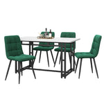 5-Piece Dining Set Modern Kitchen Table 120x70cm Black Iron, Dark Green Velvet